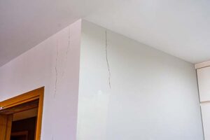 White painted wall with cracks
