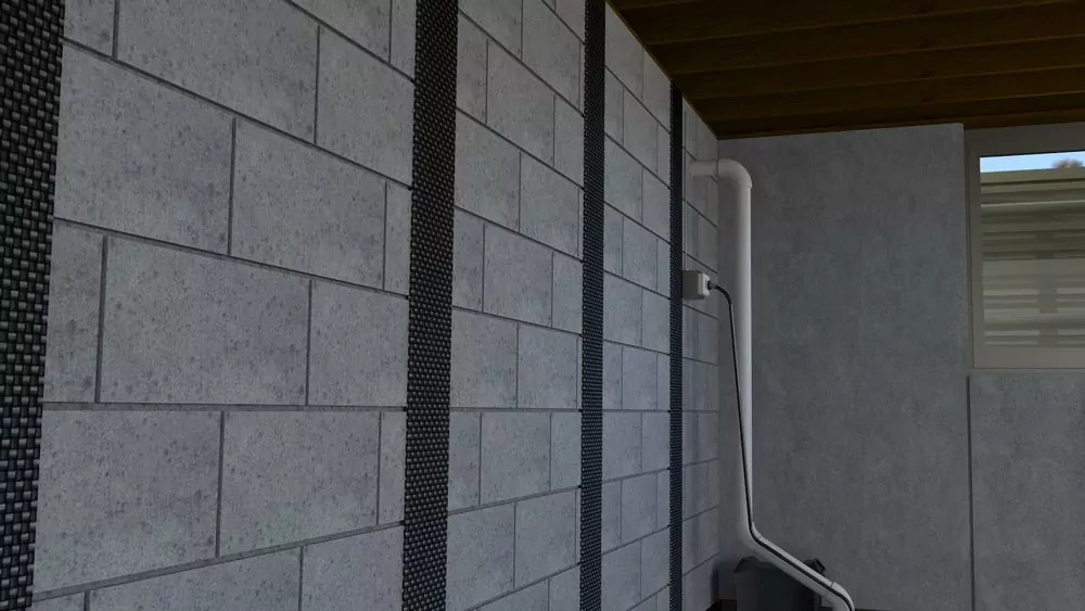 Carbon Fiber Straps: This is another common solution to stabilize a wall experiencing bowing and cracking due to hydrostatic pressure. Lightweight, high-strength carbon fiber straps are secured to the foundation wall with epoxy and help to spread the load evenly across the wall rather than having it focused on one location.