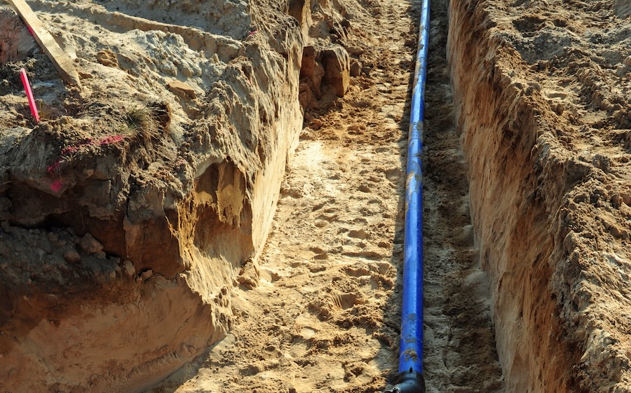 French drain laid in a trench