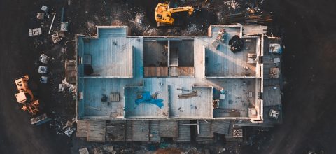 Drone footage of the inside of a house under construction